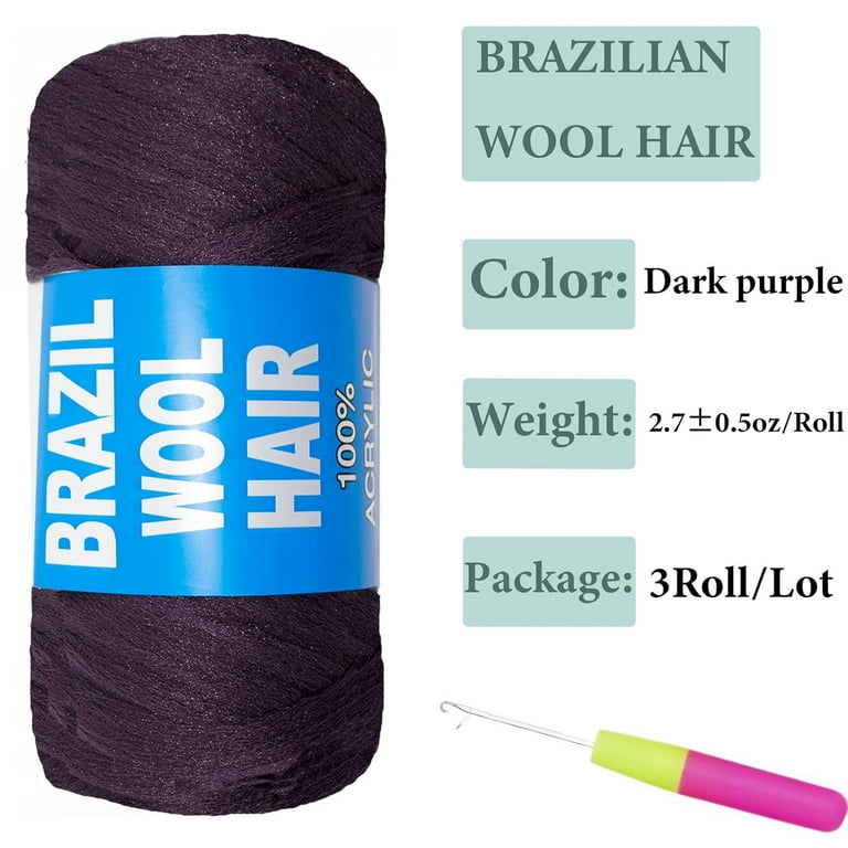 2/3/4 Roll Natural Black Brazilian Wool Hair Yarn for Jumbo Braids