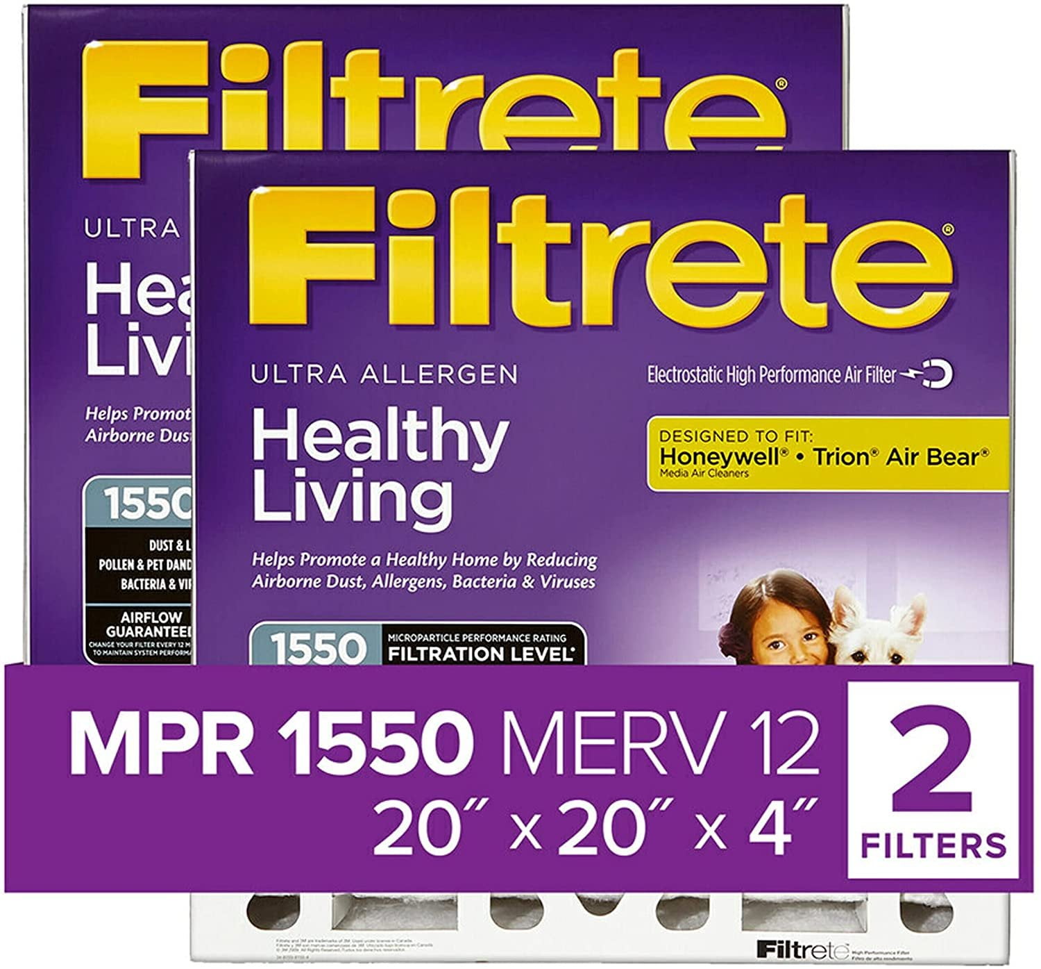 Filtrete 20x20x4 AC Furnace Air Filter, MPR 1550 MERV 12, Healthy