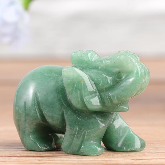LABSERRON Stone Figurine Elephant Ornamental Decor with Natural Green Material for Desktop Display