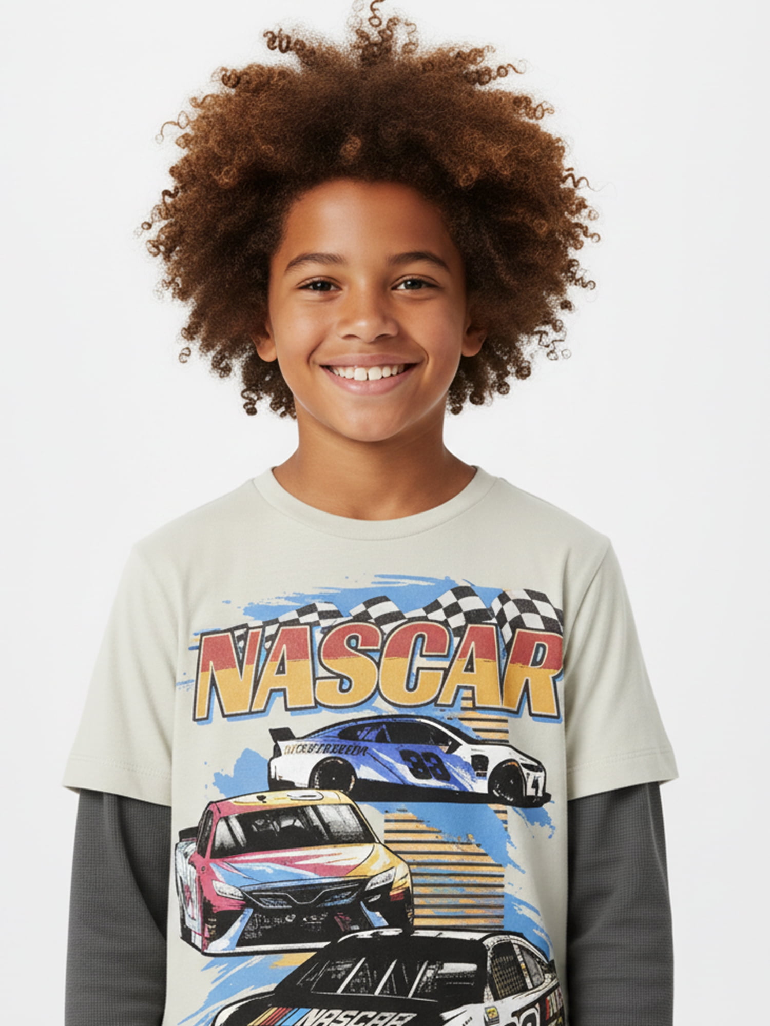 NASCAR, Boys' Graphic Waffle Knit Long Sleeve 2Fer, Sizes 4-18