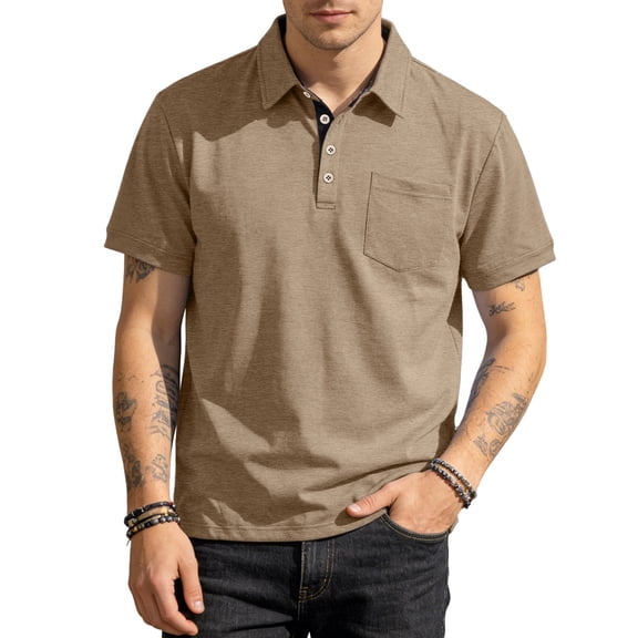Garbnen Men's Polo Shirt Collared Button Up Mens Shirts Short Sleeve Big and Tall Beach Summer Men Work Shirt with Pocket