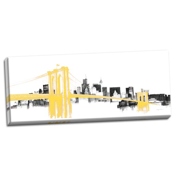 Gango Home Decor Contemporary Skyline Crossing Yellow by Avery Tillmon (Ready to Hang); One 24x12in Hand-Stretched Canvas