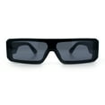 thumbnail image 5 of Bold Narrow Rectangle Shield Inset Lens 80s Robotic Plastic Sunglasses Shiny Black - Black, 5 of 8