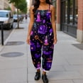 thumbnail image 4 of JULMCOMO Cotton Linen Jumpsuits for Women Plus Size Halloween Spider Web Pumpkin Bat Printed Spaghetti Strap Jumpsuits Costume Holiday Overalls Purple S, 4 of 5