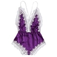 thumbnail image 2 of Xysaqa Women Lingerie Lace Satin Bodysuit Deep V Neck Teddy One-Piece Babydolls Nightwear Slim-Fit S-3XL, 2 of 7