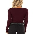 thumbnail image 3 of Women‘s Long Sleeve Henley T Shirts Button Down Slim Fit Tops Scoop Neck Ribbed Knit Shirts, 3 of 7