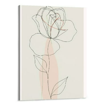 BCIIG  Black White Botanical Flower Canvas Wall Art,Modern Floral Sketch Drawing Poster, Minimal Line Plant Pictures Painting Wall Decor for Living Room Bedroom  Unframed 16''x20''