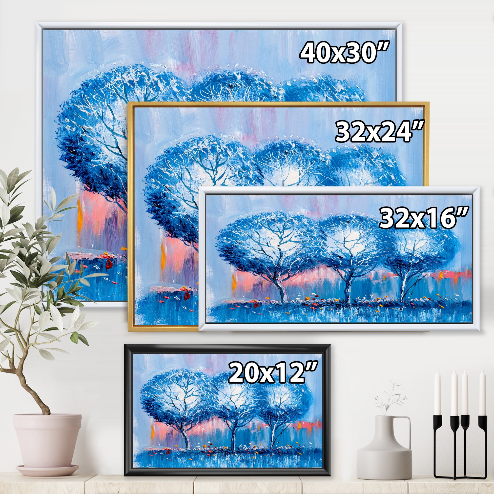 Designart 'Colourful Landscape Trees Impressionist III' Modern Framed Canvas Wall Art Print