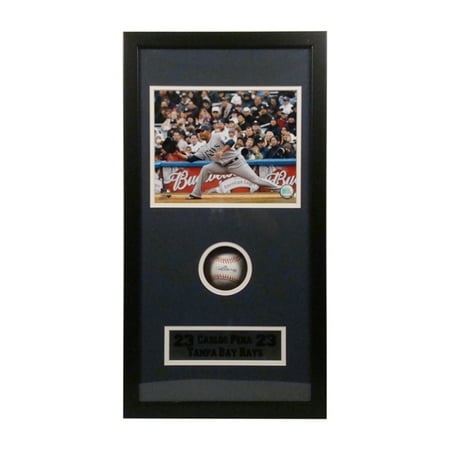 AUTOGRAPHED SHADOW BOX W/BASEBALL - Carlos Pena Tampa Bay Rays