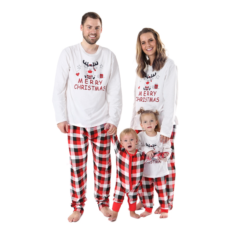 Baozhu Family Matching Parent-child Christmas Pajamas Sets Deer Plaid Print Cotton Soft Family Two-piece Fitted Outfits - image 4 of 9