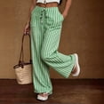 thumbnail image 5 of Textilo Womens Wide Leg Striped Palazzo Pants Drawstring Elastic Waist Pants with Pockets Palazzo Trousers Lightweight Comfy Lounge Summer Beach Boho Clothing,Green M, 5 of 5