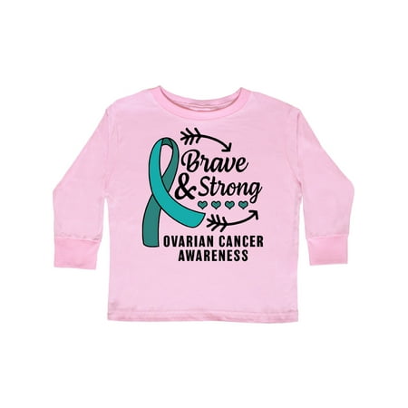 

Inktastic Ovarian Cancer Awareness Brave and Strong with Arrows Gift Toddler Boy or Toddler Girl Long Sleeve T-Shirt