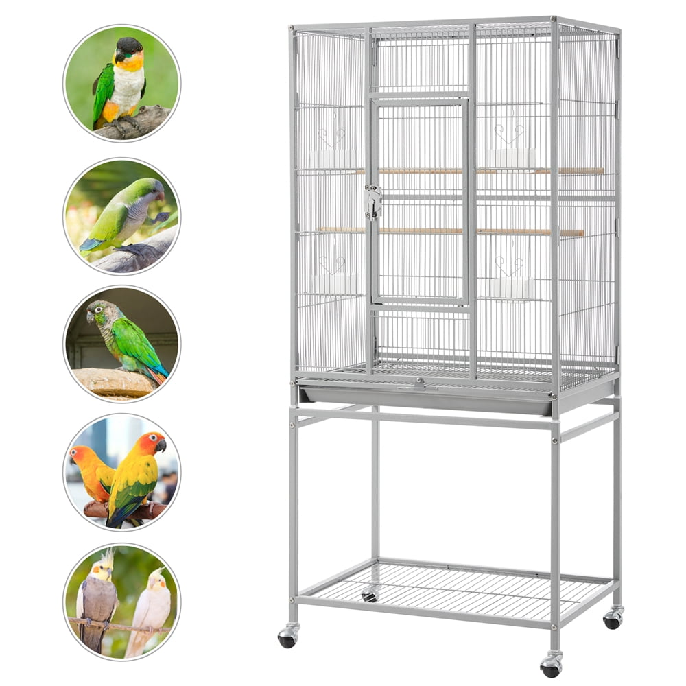 Alden Design 54" Metal Rolling Bird Cage with Detachable Stand, Light Gray