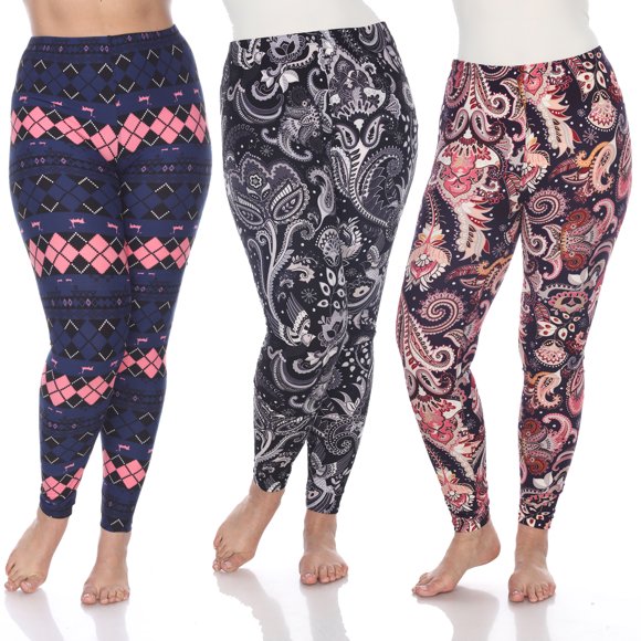 White Mark Women's Pack of 3 Plus Size Leggings
