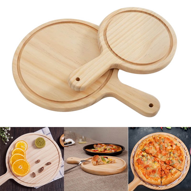 Wooden Pizza board Round with Hand Pizza Baking Tray Pizza Stone Cutting Board 