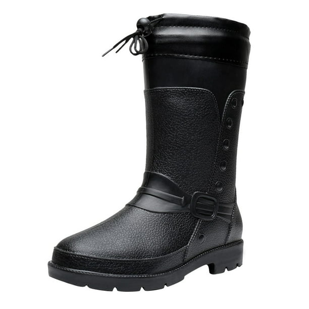 Cameland Men Short Tube Non-Slip Shoes Rain Boots Plush Warm Fishing Shoes Black 42