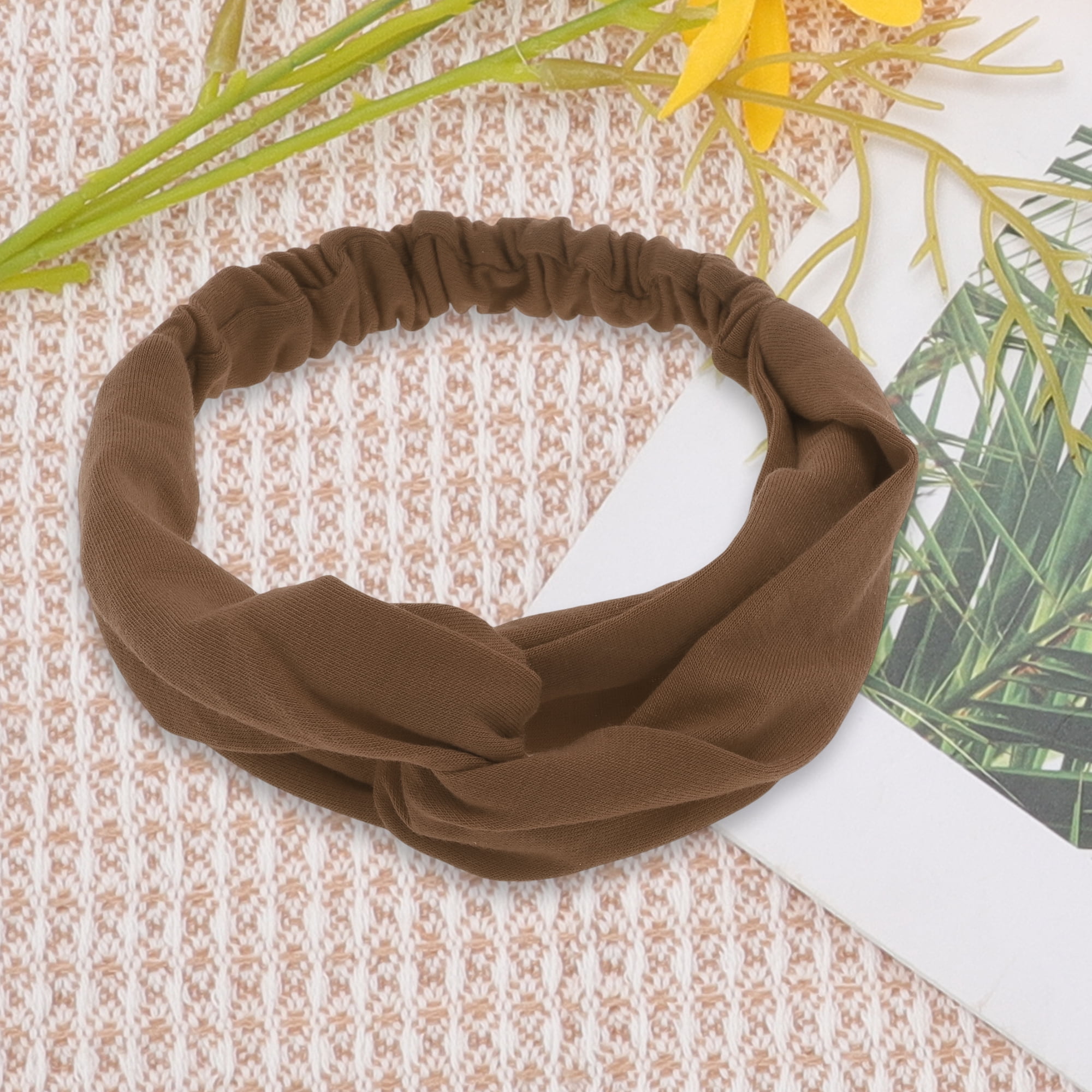 Unique Bargains Stylish Simple Solid Elastic Cross Headwrap Camel