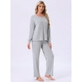 thumbnail image 3 of DARING DIVA Ribbed Knit Pajama 2 Piece Long Sleeve Top Pants Sleepwear M Light Grey, 3 of 6
