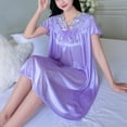 thumbnail image 6 of Women's Satin Nightgown On Sale Fashion Summer Solid Short V Neck Casual Sleeve Sleepshirts Nightdress Purple Free Size, 6 of 7