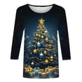thumbnail image 5 of Womens Christmas Shirts Plus Size 3/4 Length Sleeve TShirts Cute Christmas Tree Graphic Printed Blouses Crewneck Tunic Tops Loose Pullover Top, 5 of 5