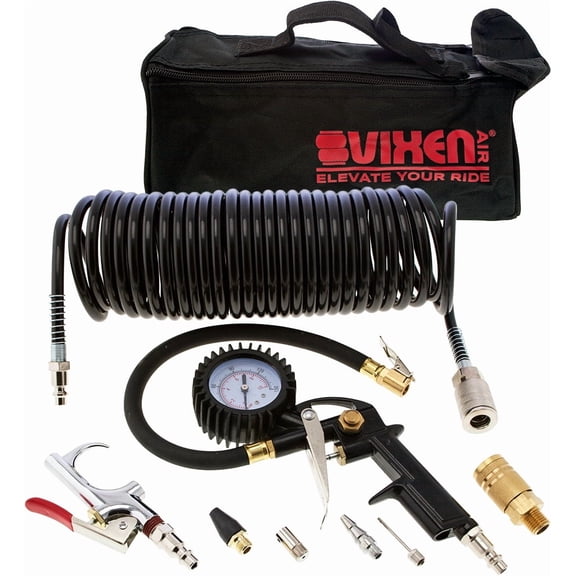 Vixen Air Tire Inflation Kit with Blow Gun and 1/4" NPT Quick Connect Coupler, Inflates Tires, Toy, Sport Balls, Air Mattresses VXK1490