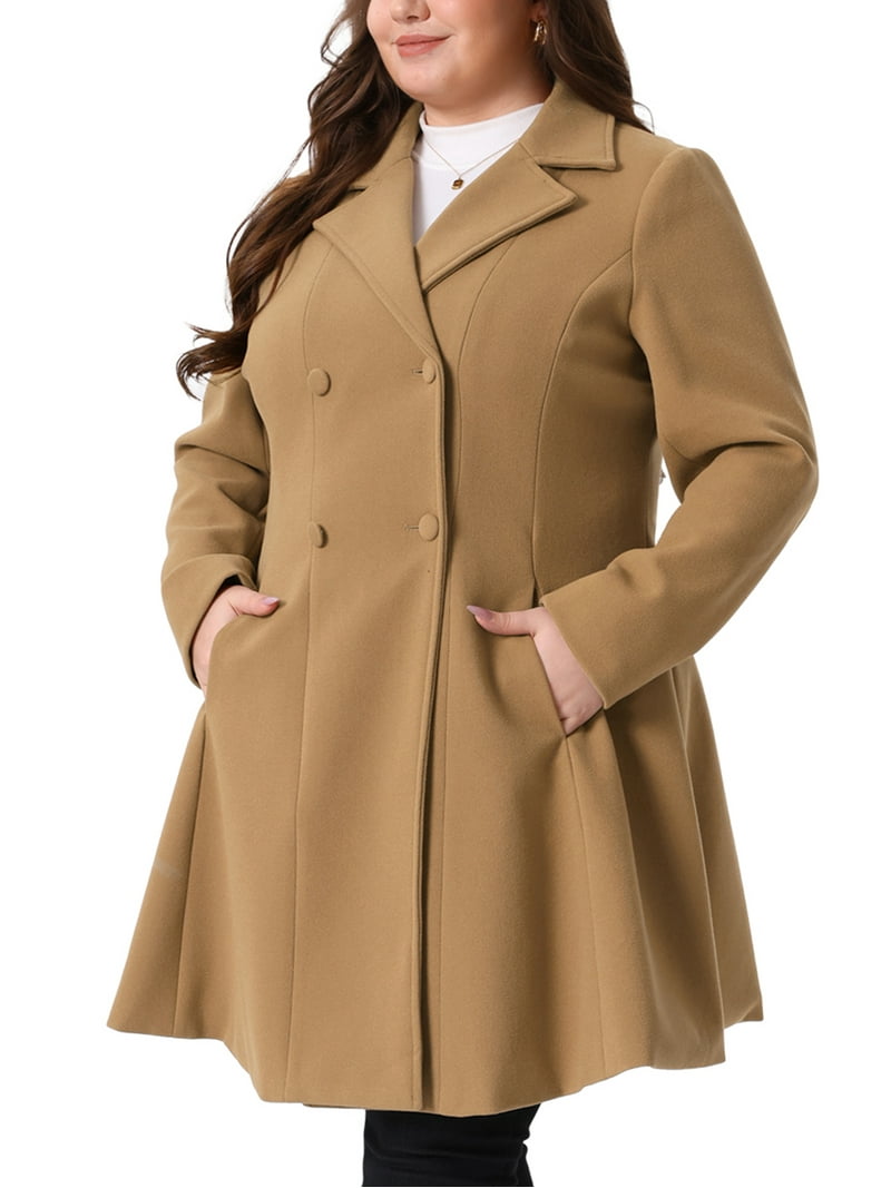 Agnes Orinda Women's Plus Size Coats Notch Lapel Double Breasted
