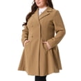 thumbnail image 5 of Agnes Orinda Women's Plus Size Coats Notch Lapel Double Breasted Winter Pea Coat Trench Coat 4X Camel, 5 of 6