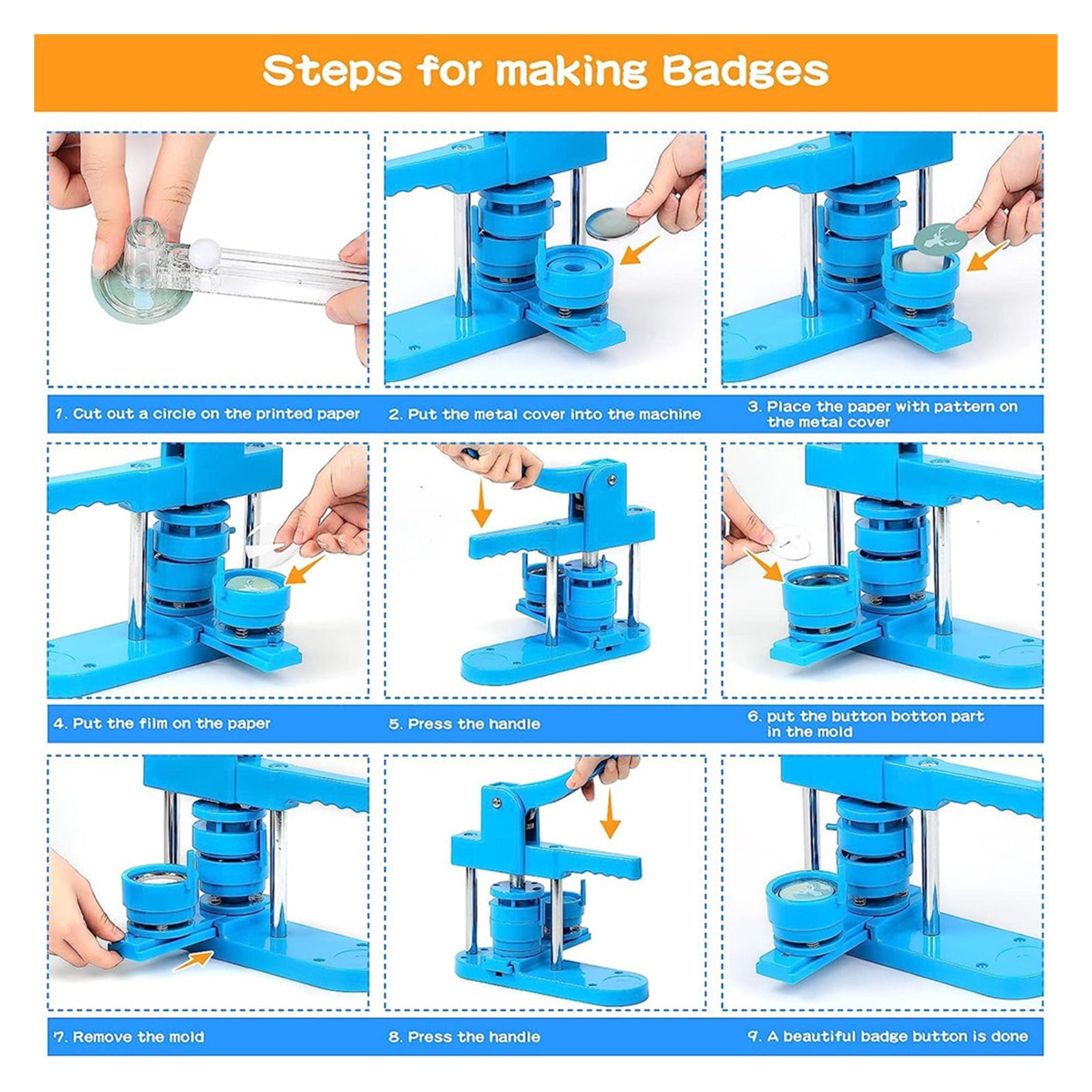 25+32+58MM Blue Badge Button Maker Machine, DIY Pin Badge Press Making Machine With 300Pcs Button Parts+3 S+3 Circle Cutter