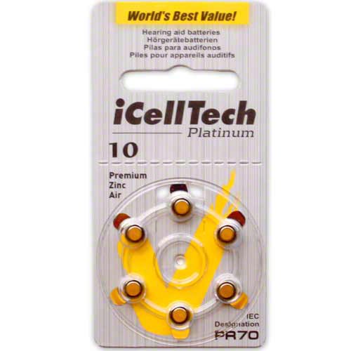 iCell Tech Size 10 Hearing Aid Batteries **Platinum**, 60 Batteries