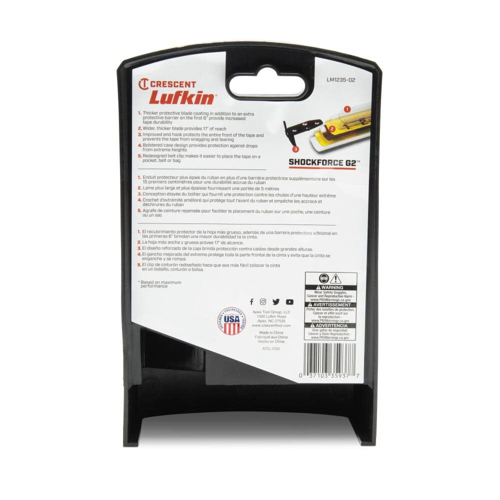 Lufkin Genuine OEM 1-1/4" x 35' Shockforce G2 Magnetic Tape Measure - LM1235-02