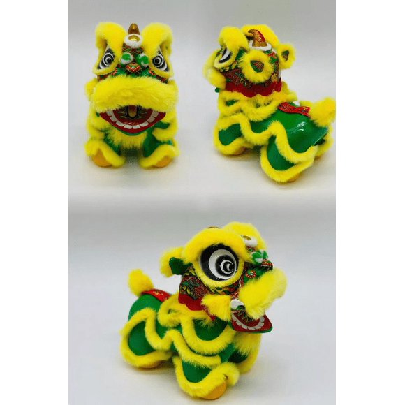 Chinese Traditional Cute Lion Handmade Intangible Cultural Heritage Lion Dance Car Decoration Desktop Gift Plush Toy