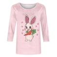 thumbnail image 4 of UPPADA Easter Shirts for Women 3/4 Sleeve Crew Neck Tops Cute Eggs Bunny Print T-Shirt Casual Loose Fit Basic Tees Summer Workout T-Shirts Pink,XL, 4 of 5