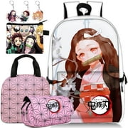Demon Slayer Anime Backpack Bookbag for Boys Girls Kids Backpack Kids School Bookbag with Pencil Case Fashion Anime Backpack Travel Bags with Lunch Bag And Pencil Case for Teenage Boys and Girls