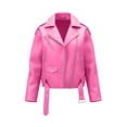 thumbnail image 2 of XUNKUSGA Faux Leather Jackets for Women Fashion Lapel Long Sleeve Zipper Up Moto Jacket Women with Buckle Belted Vintage Bike Motorcycle Coat Streetwear Pink S, 2 of 7