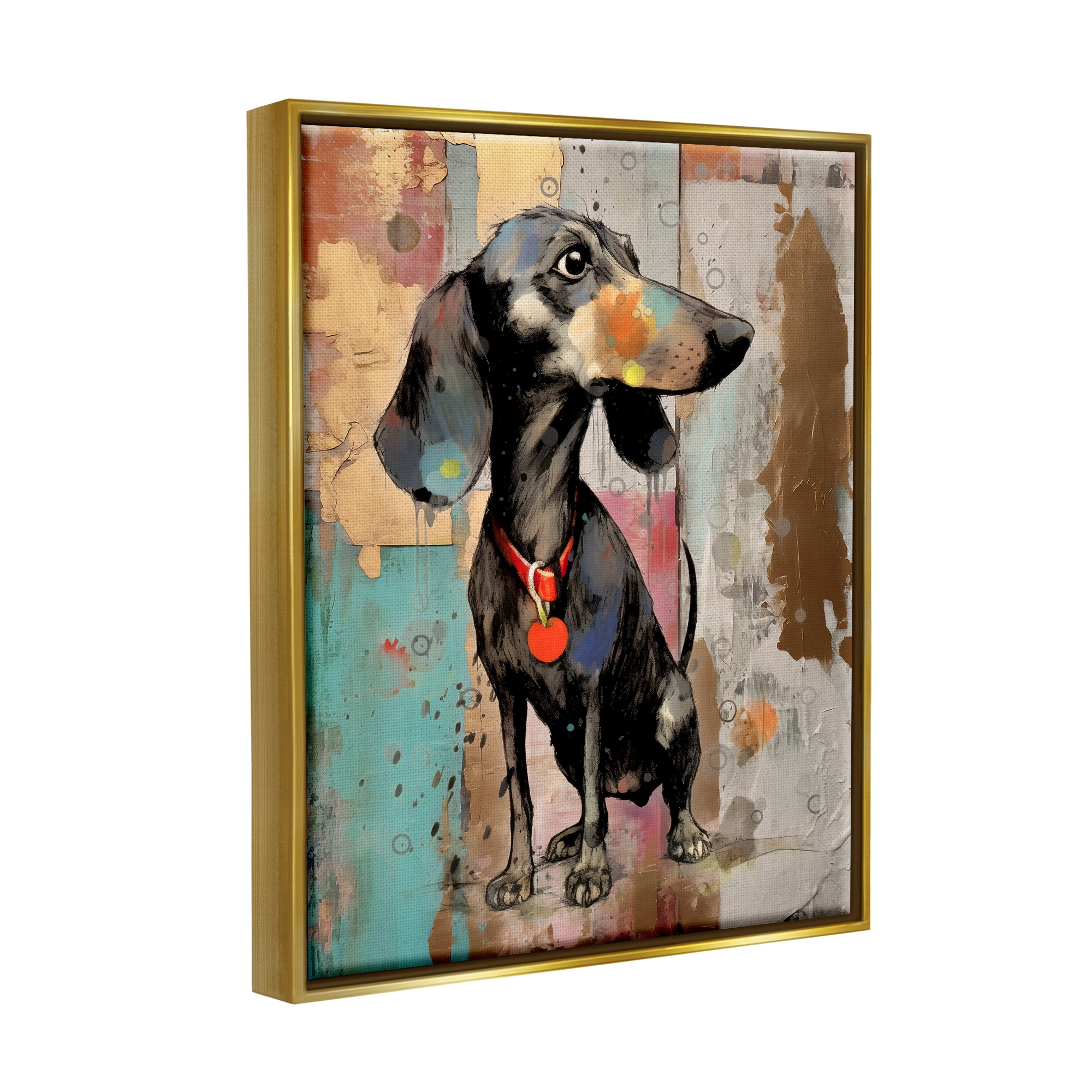 Stupell Industries Dachshund Modern Collage Animals & Insects Painting Gold Floater Framed Canvas Art Print Wall Art, 25 x 31