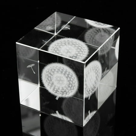 3d Laser Crystal Figurine Crystal 3D Dandelion Plant Artware Desk Square Crystal Home Decoration Unusual Birthday Valentines Gift with Gift Box ()