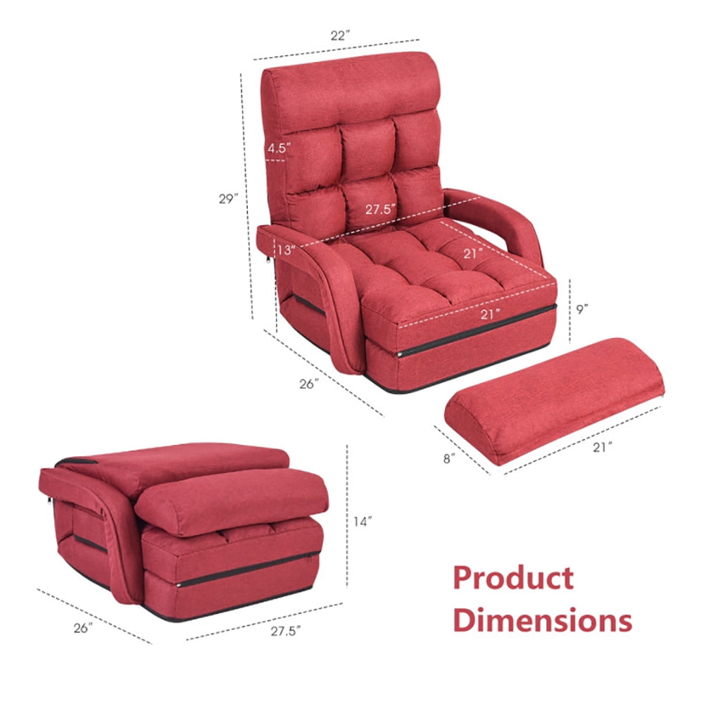 Finihen Folding Lazy Sofa Chair, Floor Chair, Folding Lazy Floor Chair Sofa with Armrests and Pillow, for Living Room, Bedroom, for Gaming, Reading, Red Finihen Folding Lazy Sofa Chair, Floor Chair, Folding Lazy Floor Chair Sofa with Armrests and Pillow, for Living Room, Bedroom, for Gaming, Reading, Red