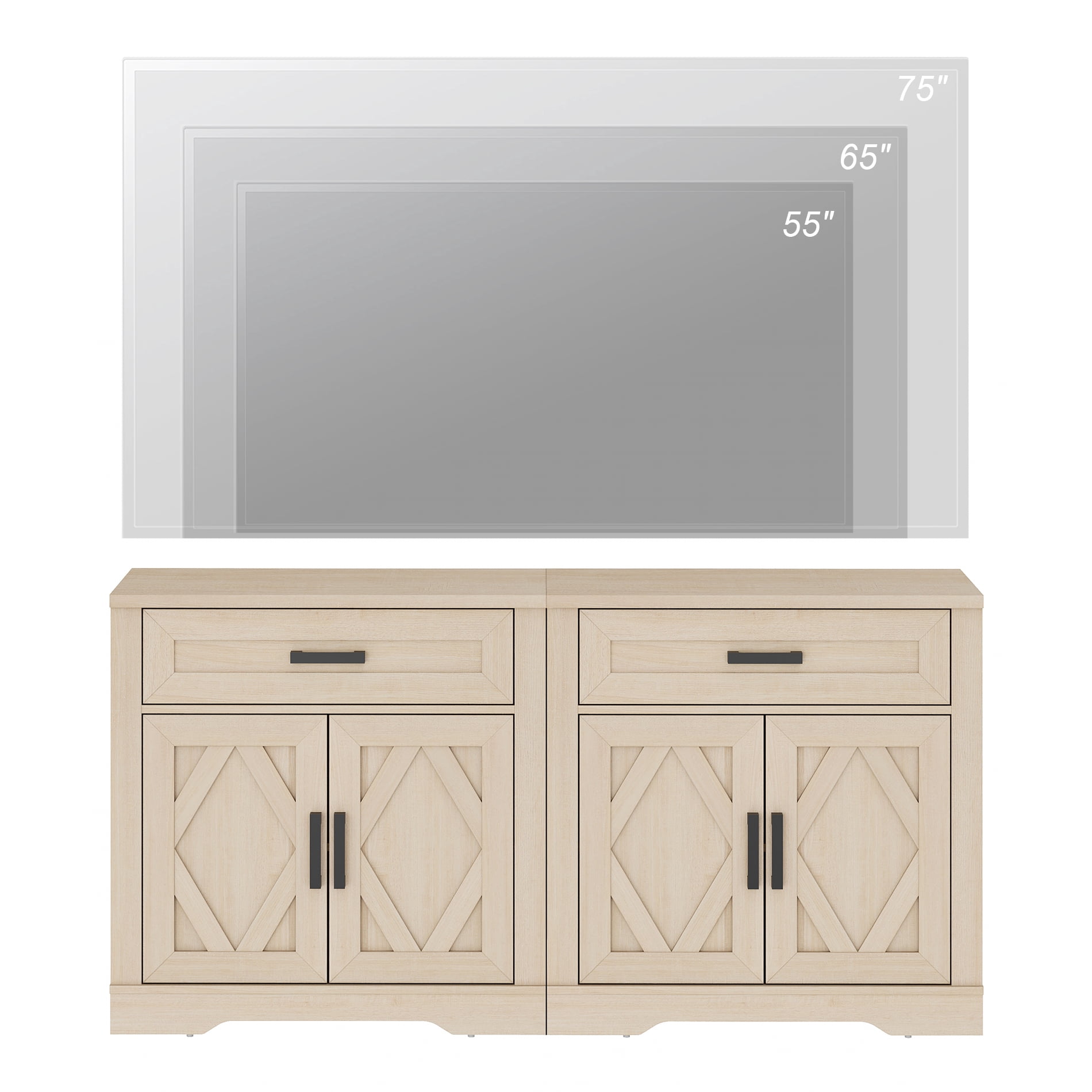 WAMPAT 2-in-1 TV Stand for up to 75" TVs,Farmhouse Entertainment Center with Storage Barn Door Cabinet,TV Console Table with Media Cabinet and Drawers for Living Room,Bedroom,Beige