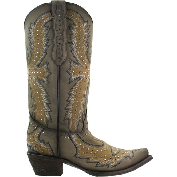 Corral Boots  Womens Two Toned Tooled-Inlay  Snip Toe Cowboy  Casual Boots   Mid Calf Low Heel 1-2"
