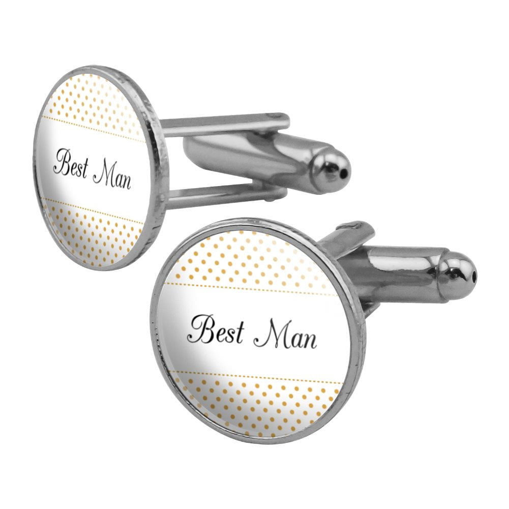 Best Man Wedding Elegant Polka Dots Round Cufflink Set Silver Color