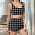 thumbnail image 6 of cocolona Fleece Pajamas for Women Set Plaid Print Crop Tank Top and Shorts Pajama Set Fall Winter 2 Piece Lounge Outfits Soft Warm Sleepwear, 6 of 6