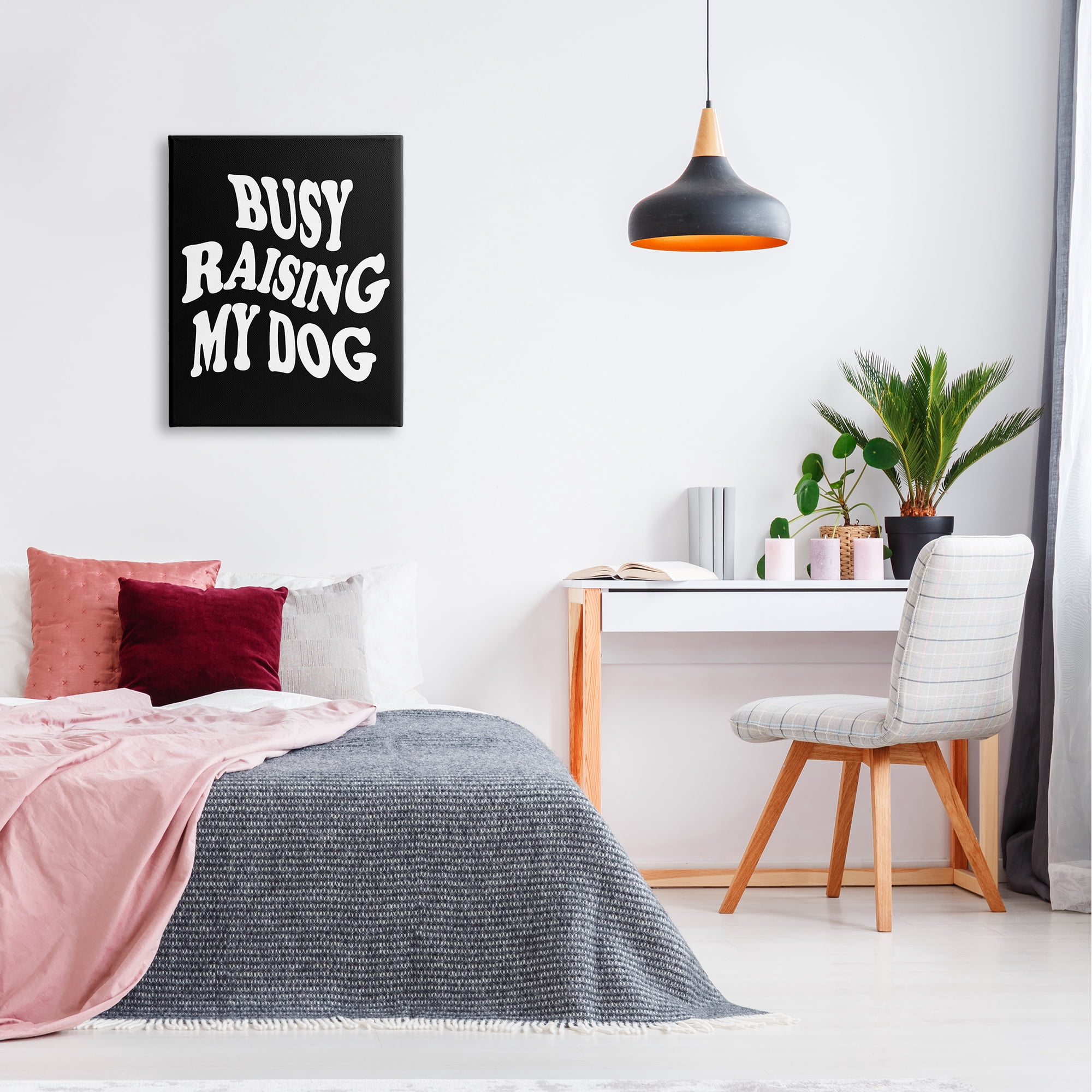 Stupell Industries Black & White Dog Phrase Inspirational Painting Gallery Wrapped Canvas Art Print Wall Art, 24 x 30