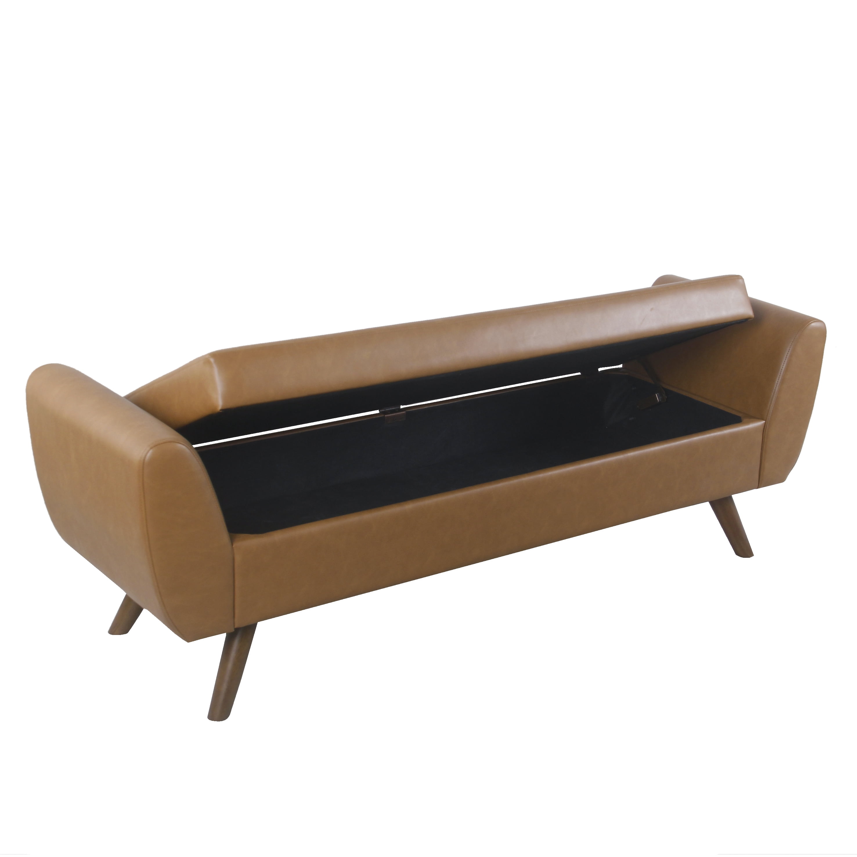 HomePop Modern Storage Bench with Wood Legs - Carmel Vegan Leather