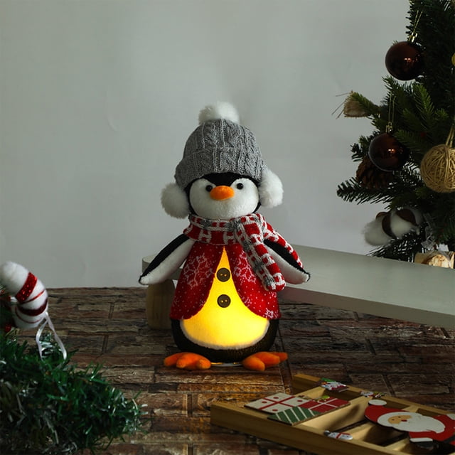 Peluche de pingüino LED navideño con luz, juguete decorativo, regalo de Navidad para niños pequeños, niños y niñas, color gris