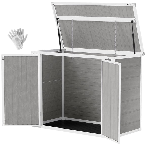 Homiyad 4.7 x 2.5FT Outdoor Horizontal Storage Shed, Lockable Trash Can Storage with Chain Lid, Gray