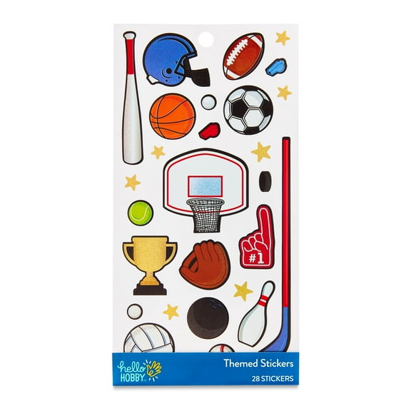 Hello Hobby Sports Themed Stickers, Multicolor, Sports Icons, 28 Count