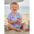 thumbnail image 6 of BemeyourBBs Newborn Baby Boy Girl Lobster Outfits Crayfish Crab Romper Infant Summer Clothes Stripe Print Embroidery Short Sleeve Lapel Button Down Jumpsuit, 6 of 9