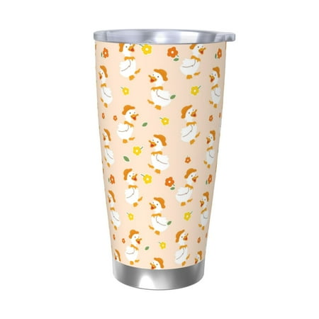 

Gaeub Cute Duck And Flower Print 20-Ounce Stainless Steel Car Cup Tumblers Cups with Lids and Straw Coffee Cups for Adults Kids Home Car Office School Travel Party-Without Straw