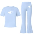thumbnail image 4 of fatyb Girls Clothes 2 Piece Outfits Short Sleeve Tees Tops Flared Long Pants Kids Summer Casual Sets, 4 of 7