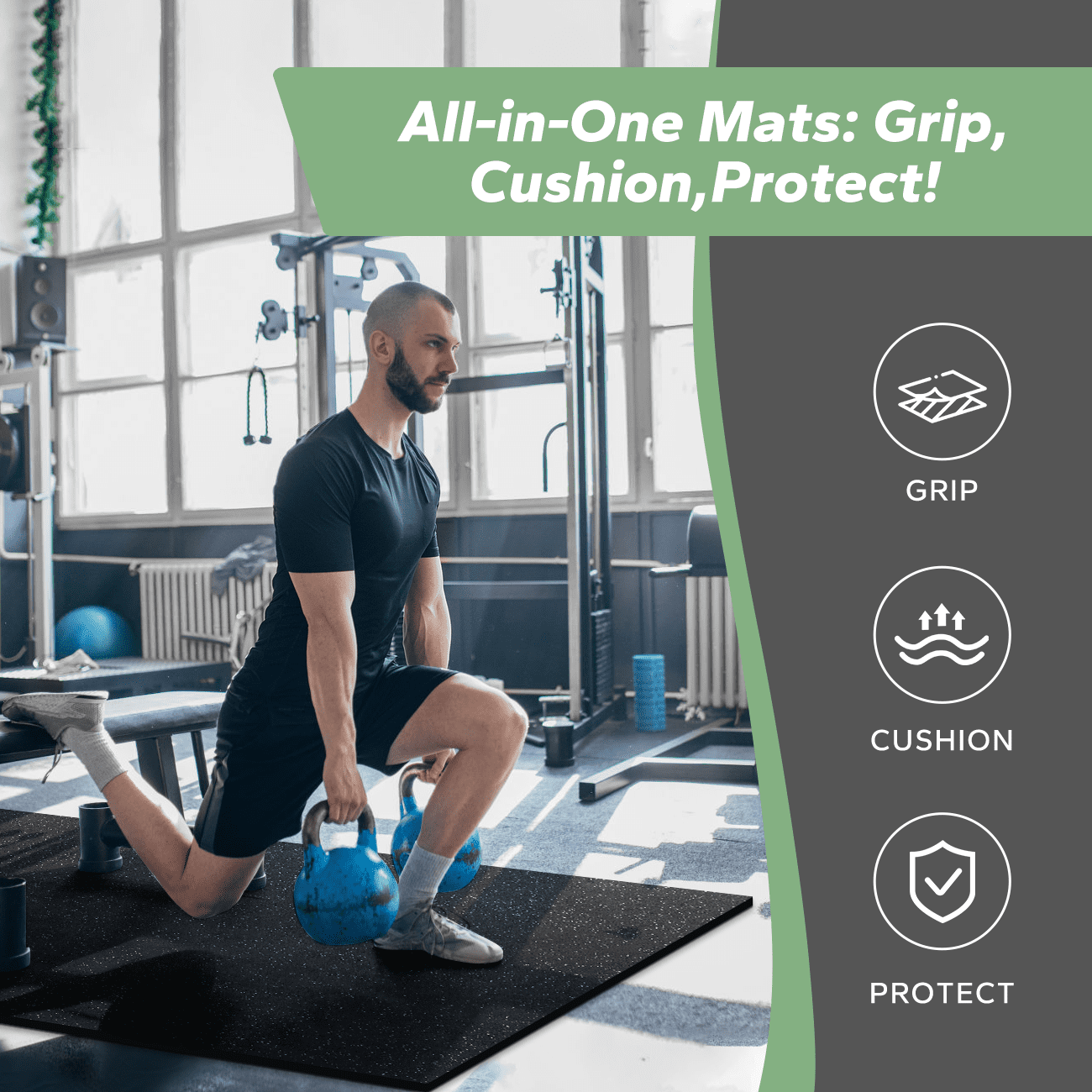 Modular 48 Sq Ft Gym Floor Tiles - 14mm Thick Interlocking Mats for Equipment Protection, Anti-Slip & Shock Absorption - 12-Piece Rubber-EVA Home Gym Set